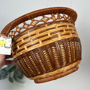 Vintage Woven Natural Fiber Wicker Planter Basket Boho Farmhouse (New Old Stock)